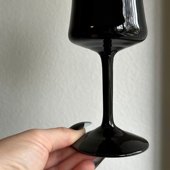 Zbigniew Horbowy Design 4 Black Glass Wine Goblets Vintage MCM Poland 1970s - Picture 5 of 12